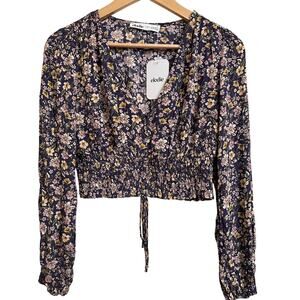 NWT Elodie Floral Smocked Crop‎ Top Medium Cottagecore Boho Long Sleeve